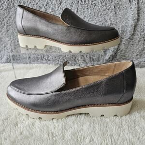 NEW Vionic Women Kensley Leather Chunky Slip On Loafer Size 8.5 Silver Metallic